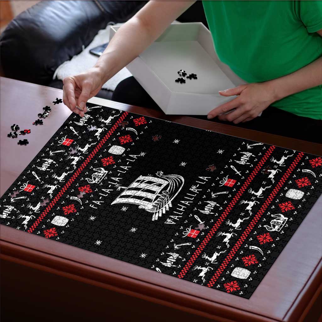 Viking Christmas Puzzle with Fa La La La La Valhalla Quote and Longship Nordic Pattern - Wonder Print Shop