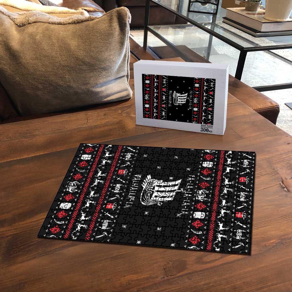 Viking Christmas Puzzle with Fa La La La La Valhalla Quote and Longship Nordic Pattern - Wonder Print Shop