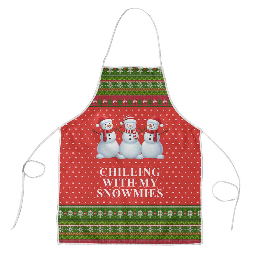 Chilling With My Snowmies Christmas Apron Xmas Holiday Patterns - Wonder Print Shop