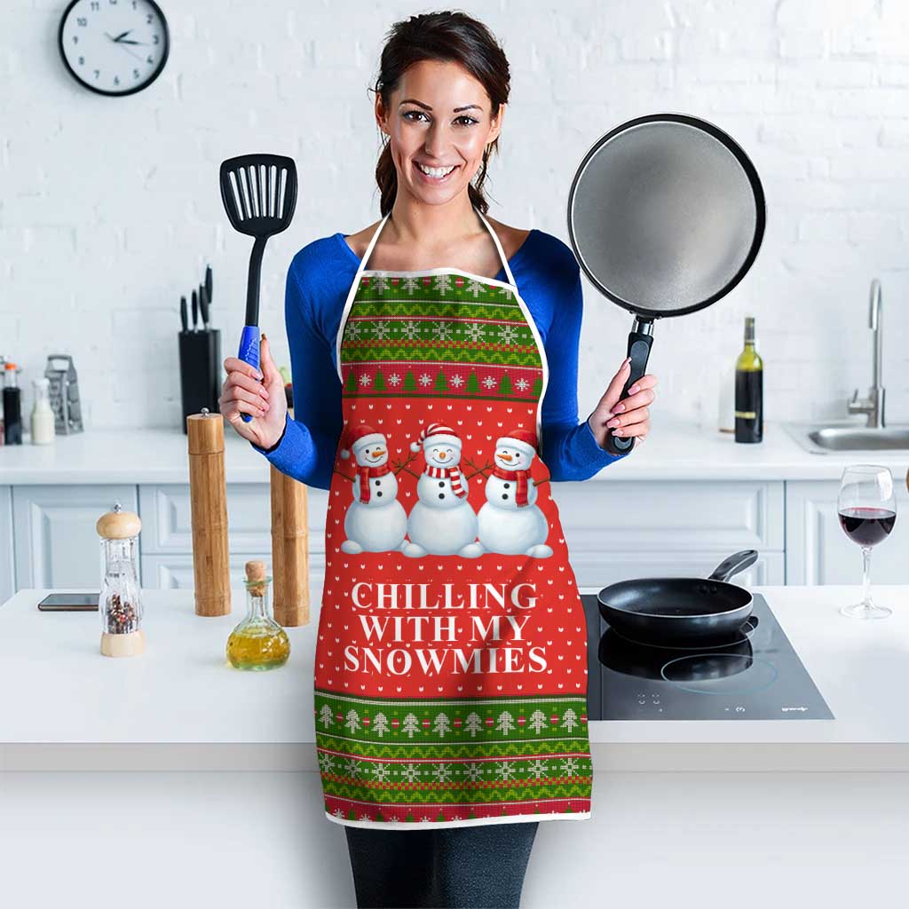 Chilling With My Snowmies Christmas Apron Xmas Holiday Patterns - Wonder Print Shop