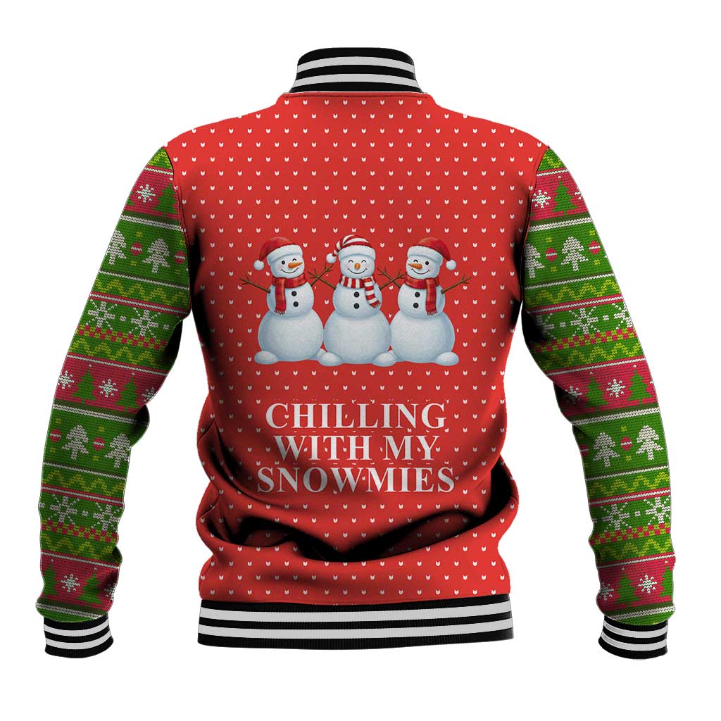 Chilling With My Snowmies Christmas Baseball Jacket Xmas Holiday Patterns - Wonder Print Shop
