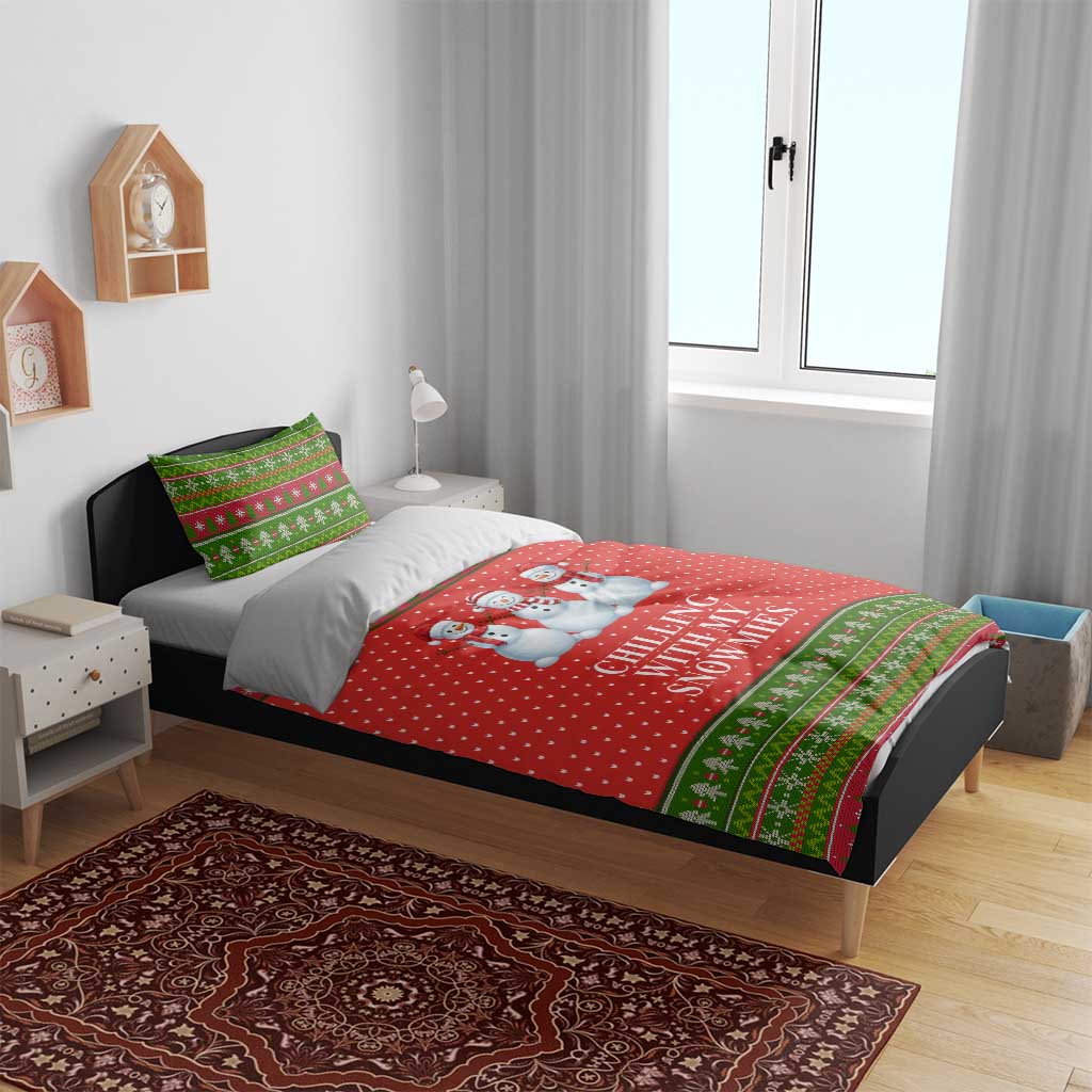 Chilling With My Snowmies Christmas Bedding Set Xmas Holiday Patterns - Wonder Print Shop