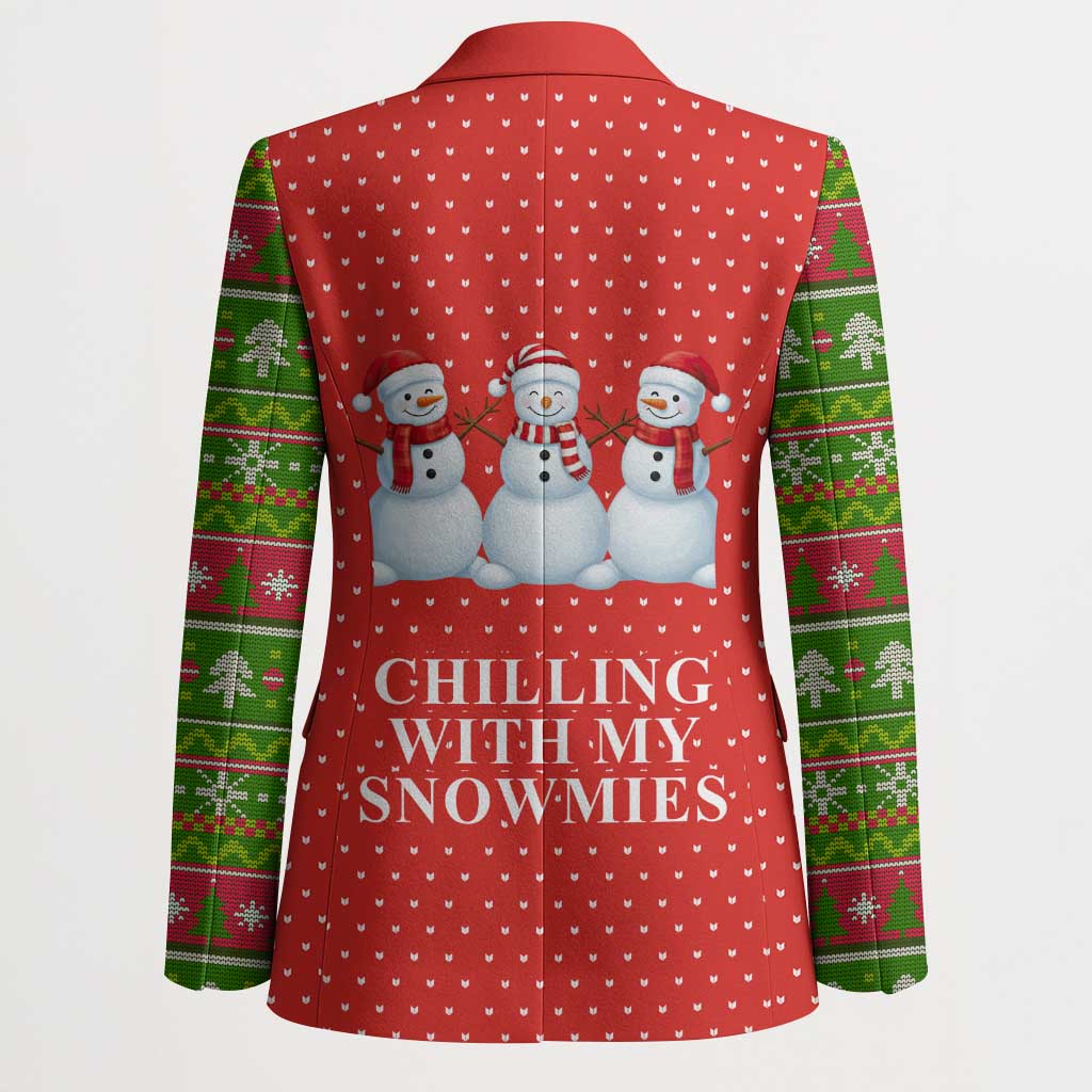 Chilling With My Snowmies Christmas Blazer Xmas Holiday Patterns - Wonder Print Shop