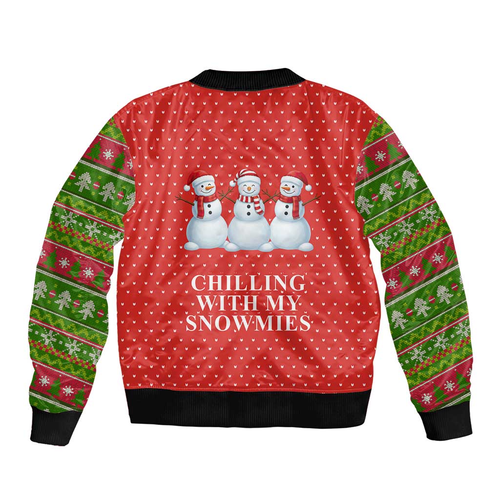 Chilling With My Snowmies Christmas Bomber Jacket Xmas Holiday Patterns - Wonder Print Shop