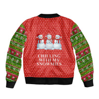 Chilling With My Snowmies Christmas Bomber Jacket Xmas Holiday Patterns - Wonder Print Shop