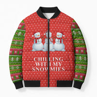 Chilling With My Snowmies Christmas Bomber Puffer Jacket Xmas Holiday Patterns - Wonder Print Shop
