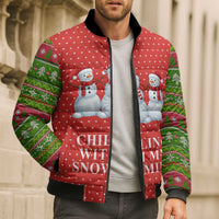 Chilling With My Snowmies Christmas Bomber Puffer Jacket Xmas Holiday Patterns - Wonder Print Shop