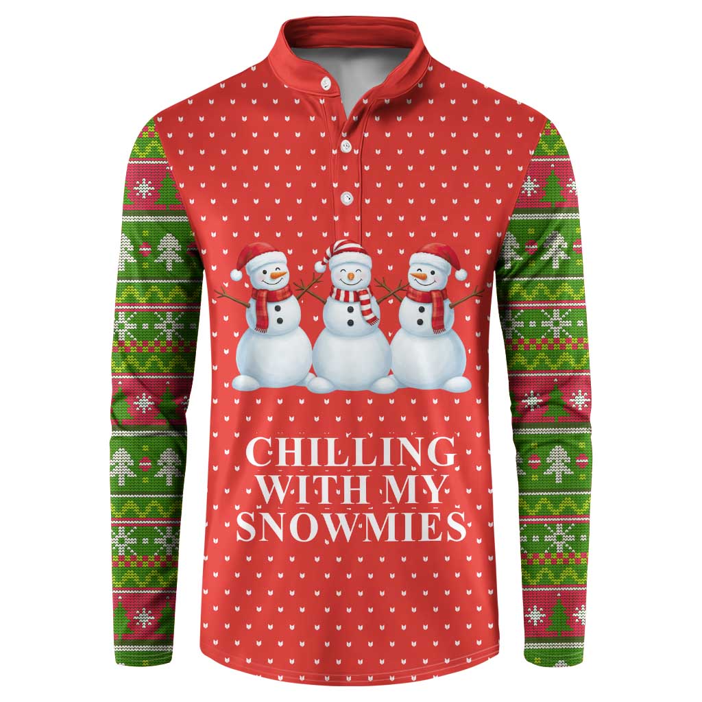 Chilling With My Snowmies Christmas Button Sweatshirt Xmas Holiday Patterns - Wonder Print Shop