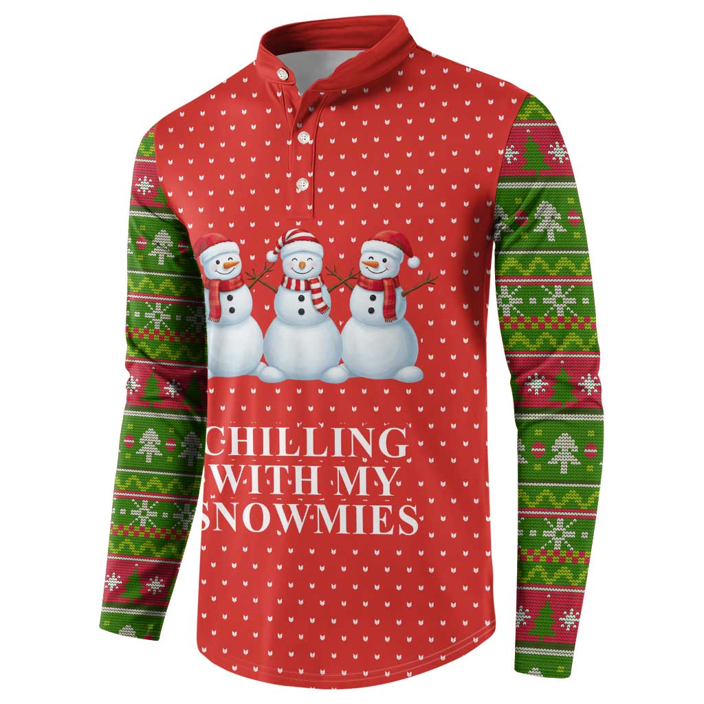 Chilling With My Snowmies Christmas Button Sweatshirt Xmas Holiday Patterns - Wonder Print Shop