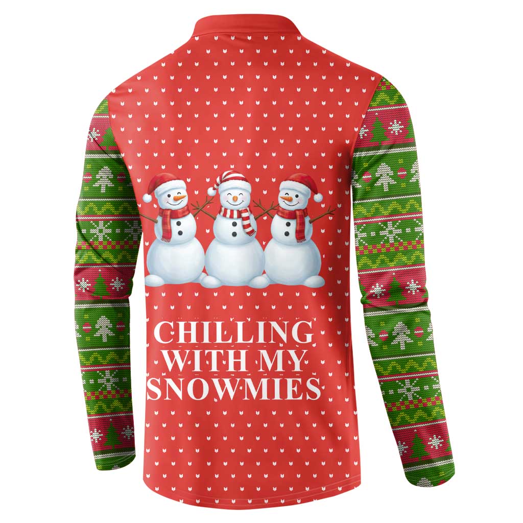 Chilling With My Snowmies Christmas Button Sweatshirt Xmas Holiday Patterns - Wonder Print Shop