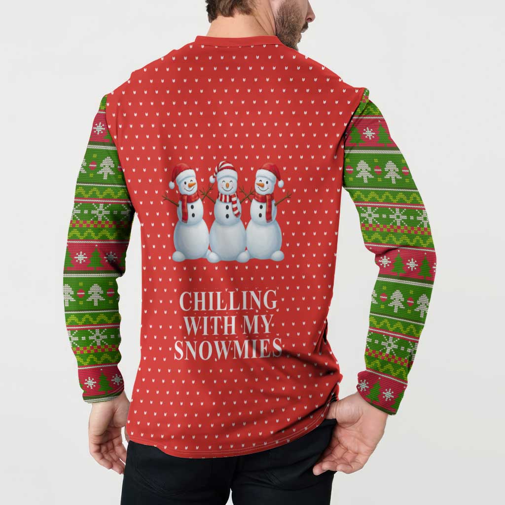 Chilling With My Snowmies Christmas Button Sweatshirt Xmas Holiday Patterns - Wonder Print Shop