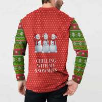 Chilling With My Snowmies Christmas Button Sweatshirt Xmas Holiday Patterns - Wonder Print Shop