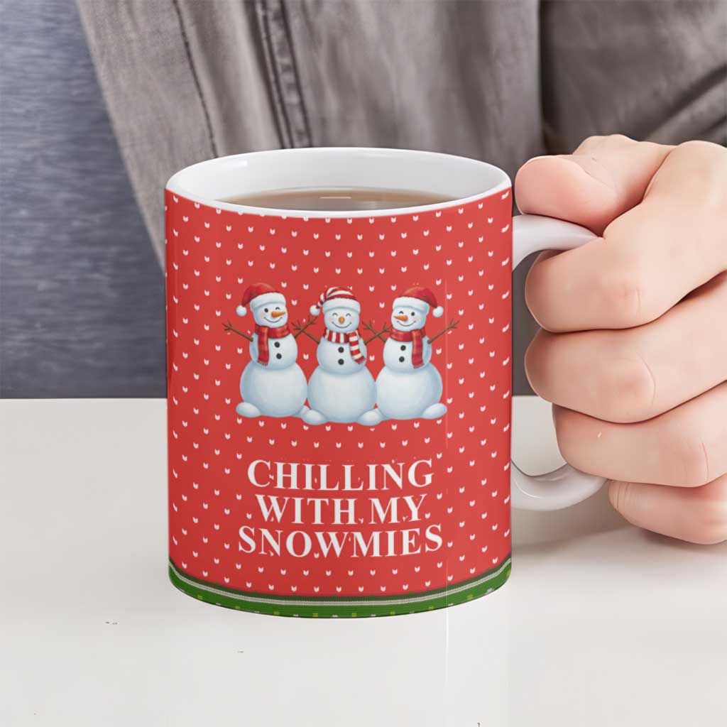 Chilling With My Snowmies Christmas Ceramic Mug Xmas Holiday Patterns - Wonder Print Shop