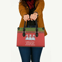 Chilling With My Snowmies Christmas Leather Bag Xmas Holiday Patterns - Wonder Print Shop