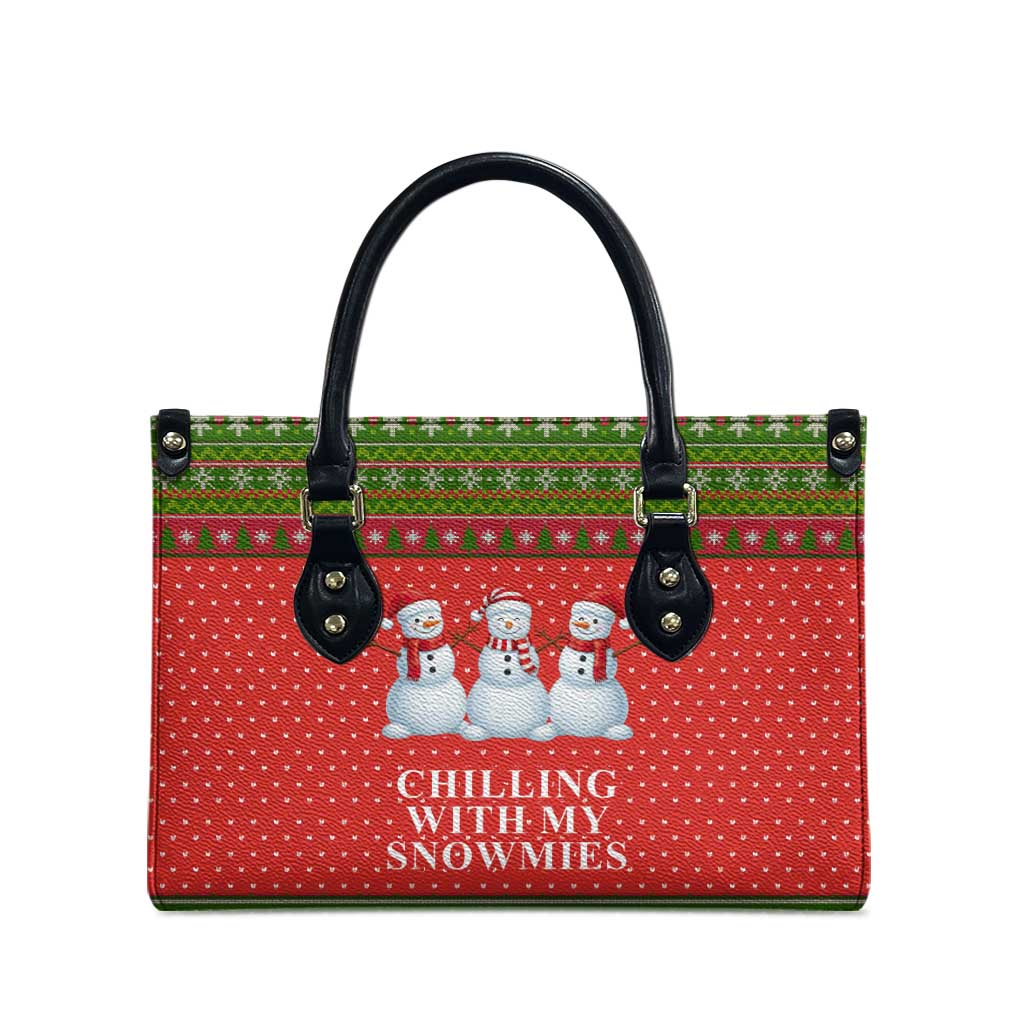Chilling With My Snowmies Christmas Leather Bag Xmas Holiday Patterns - Wonder Print Shop