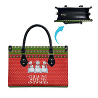 Chilling With My Snowmies Christmas Leather Bag Xmas Holiday Patterns - Wonder Print Shop