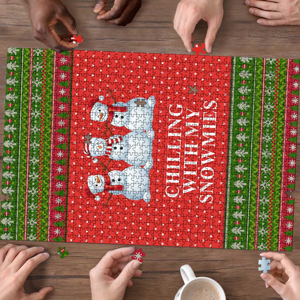 Chilling With My Snowmies Christmas Puzzle Xmas Holiday Patterns - Wonder Print Shop