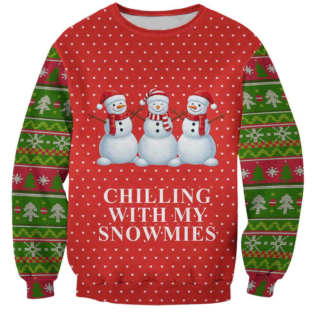Chilling With My Snowmies Christmas Sweatshirt Xmas Holiday Patterns - Wonder Print Shop
