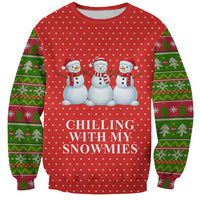 Chilling With My Snowmies Christmas Sweatshirt Xmas Holiday Patterns - Wonder Print Shop