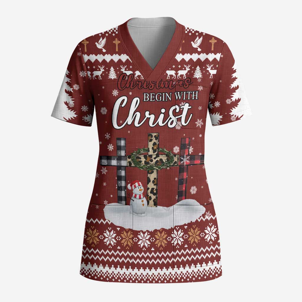 Christian Noel Christmas Scrub Top Xmas Holiday Patterns - Wonder Print Shop