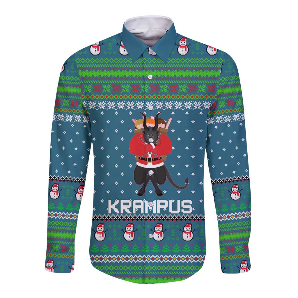 Merry Krampus Christmas Long Sleeve Button Shirt Xmas Holiday Patterns - Wonder Print Shop