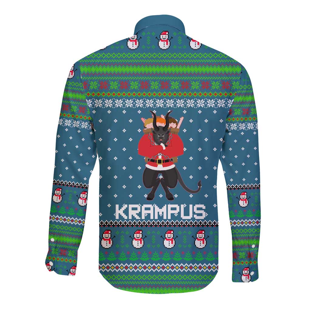 Merry Krampus Christmas Long Sleeve Button Shirt Xmas Holiday Patterns - Wonder Print Shop