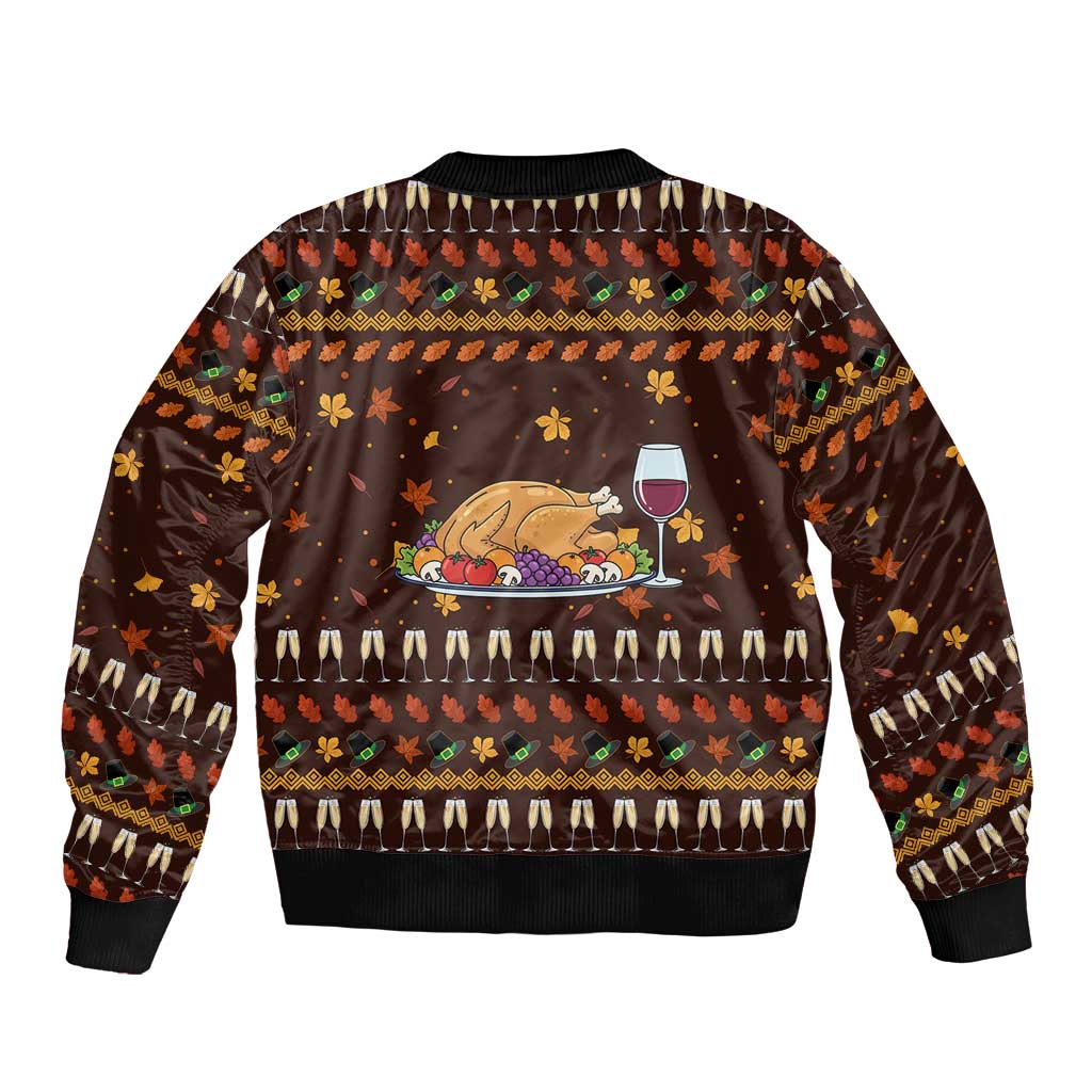 Turkey And WIne Christmas Bomber Jacket Xmas Holiday Patterns - Wonder Print Shop