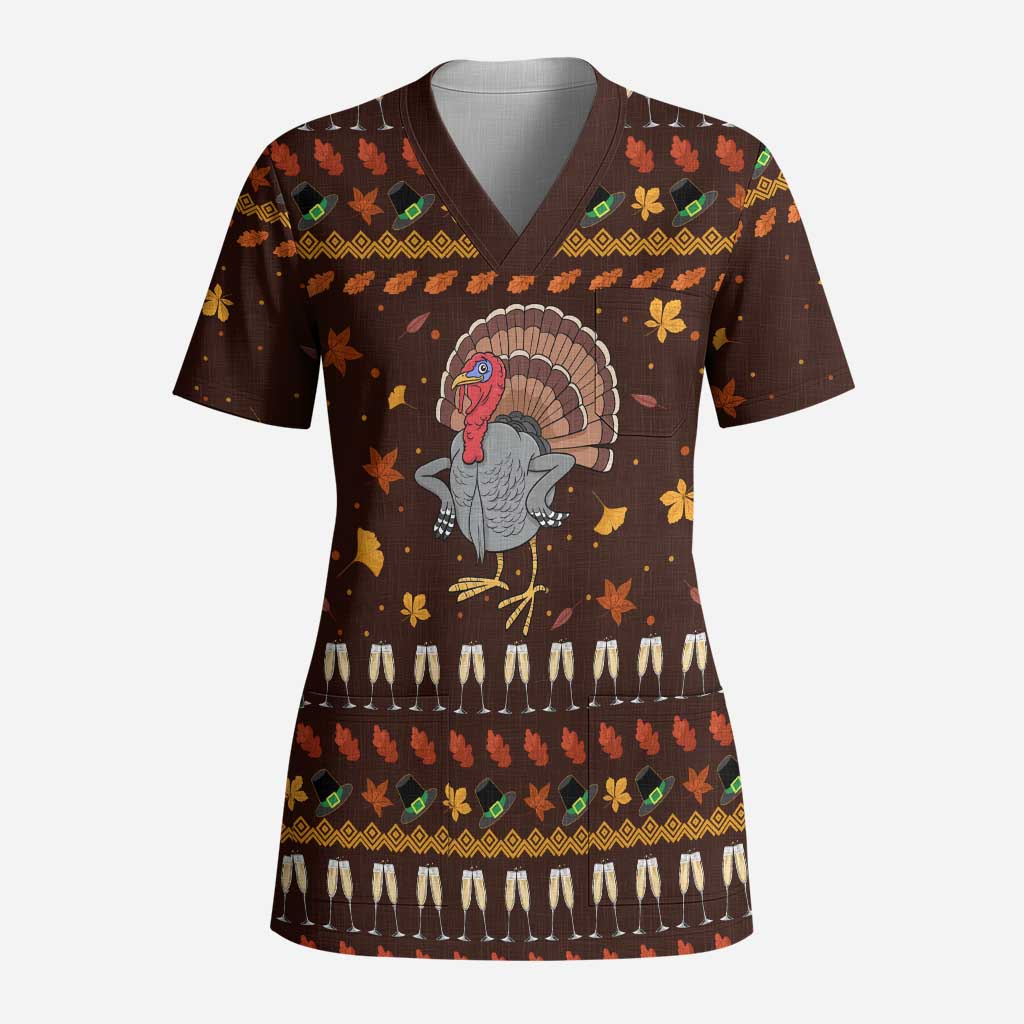 Turkey And WIne Christmas Scrub Top Xmas Holiday Patterns - Wonder Print Shop