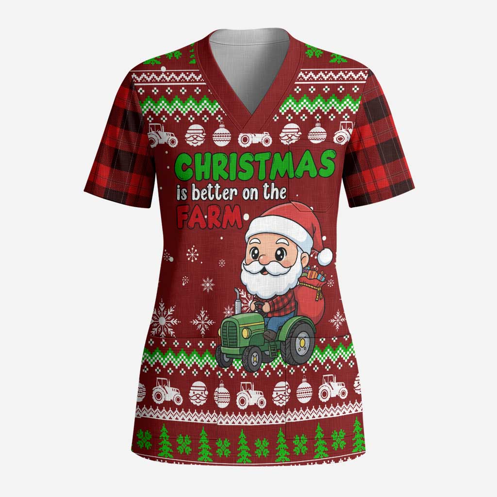 Tractor Santa Christmas Scrub Top Xmas Holiday Patterns - Wonder Print Shop
