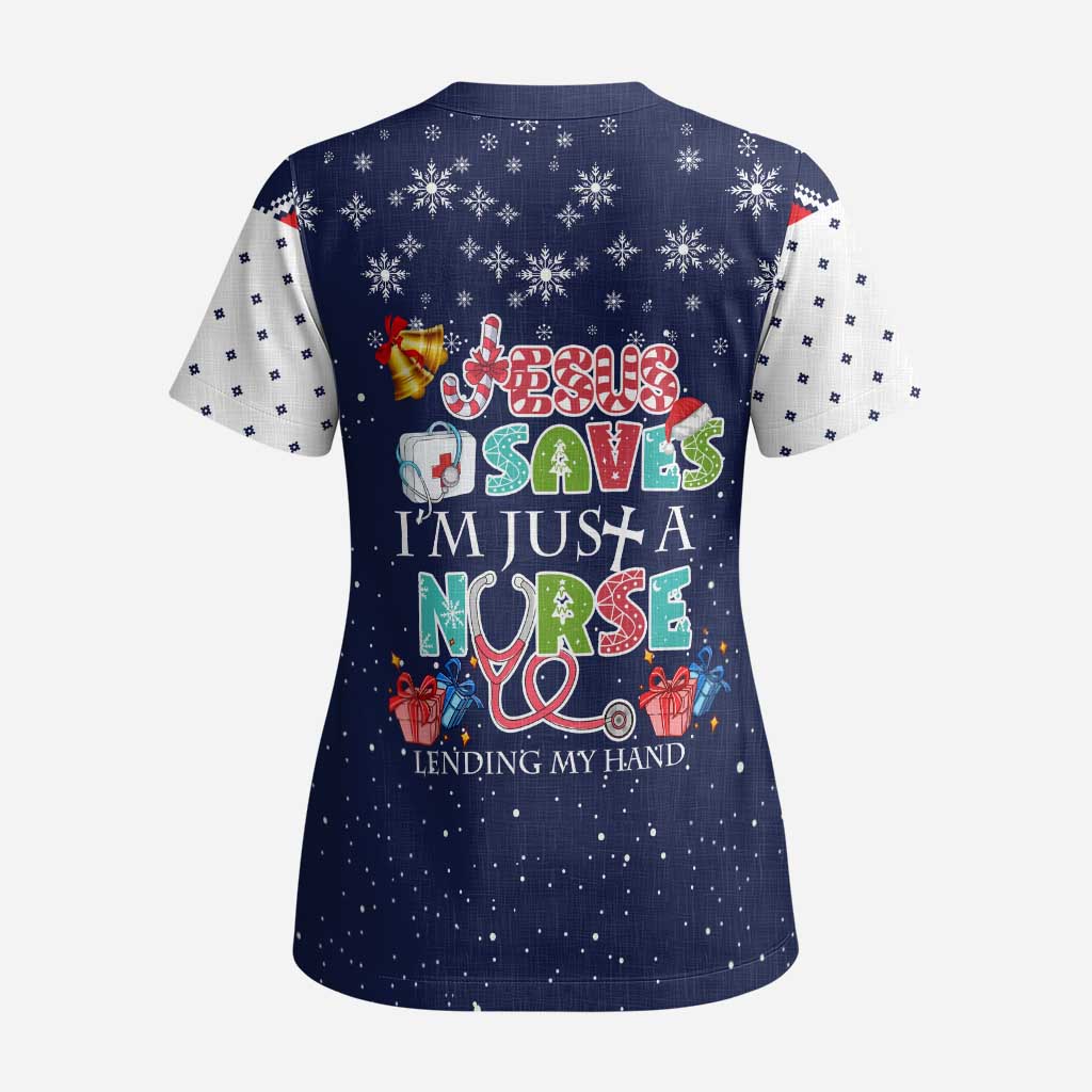 Nurse Life Jesus Christmas Scrub Top Xmas Holiday Patterns - undefined