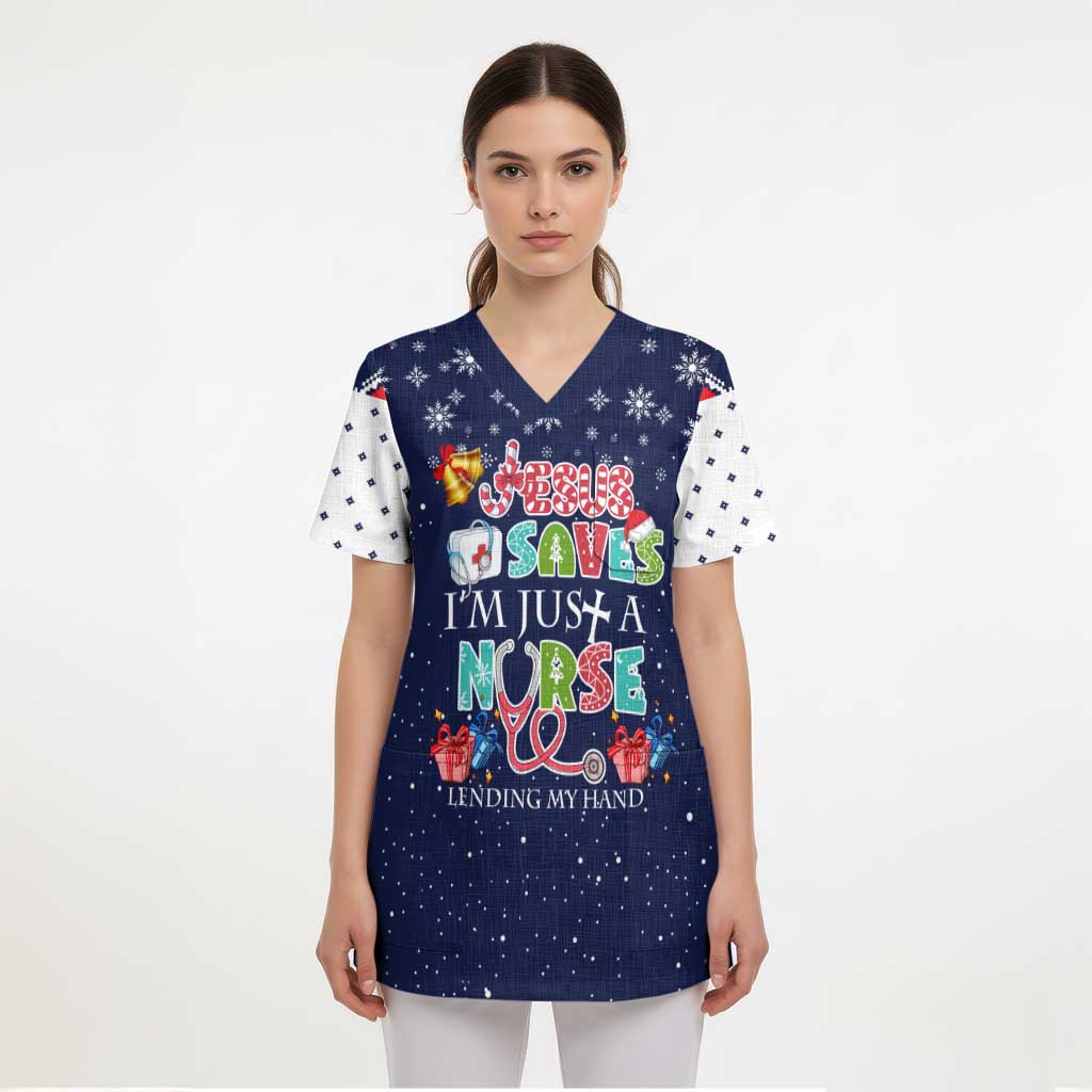 Nurse Life Jesus Christmas Scrub Top Xmas Holiday Patterns - undefined