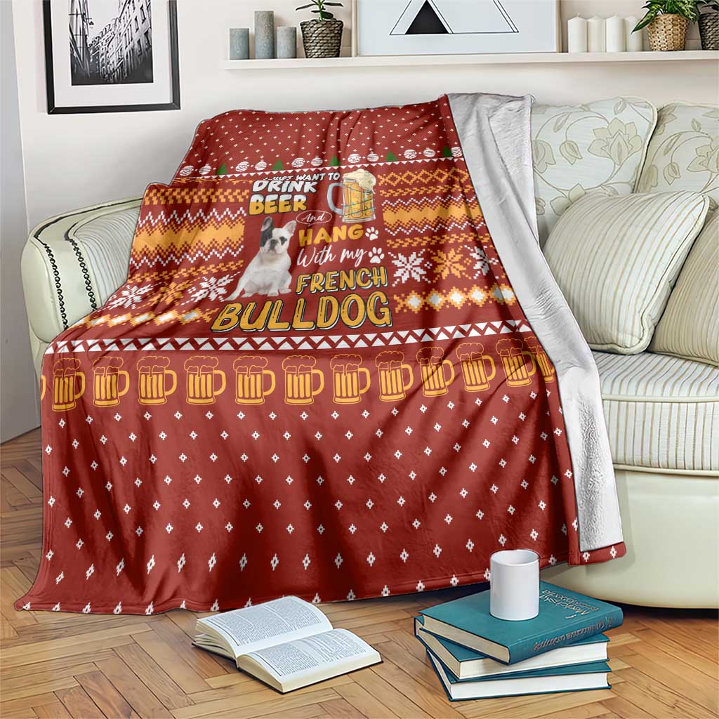 Drink Beer With French Bulldog Christmas Blanket Xmas Holiday Patterns - Wonder Print Shop