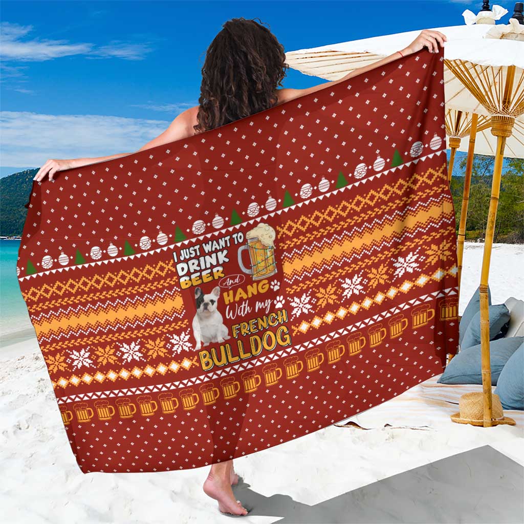 Drink Beer With French Bulldog Christmas Sarong Xmas Holiday Patterns - Wonder Print Shop