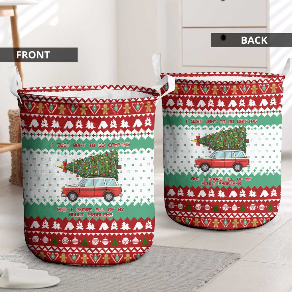 I Just Want To Camping Christmas Laundry Basket Xmas Holiday Patterns - Wonder Print Shop