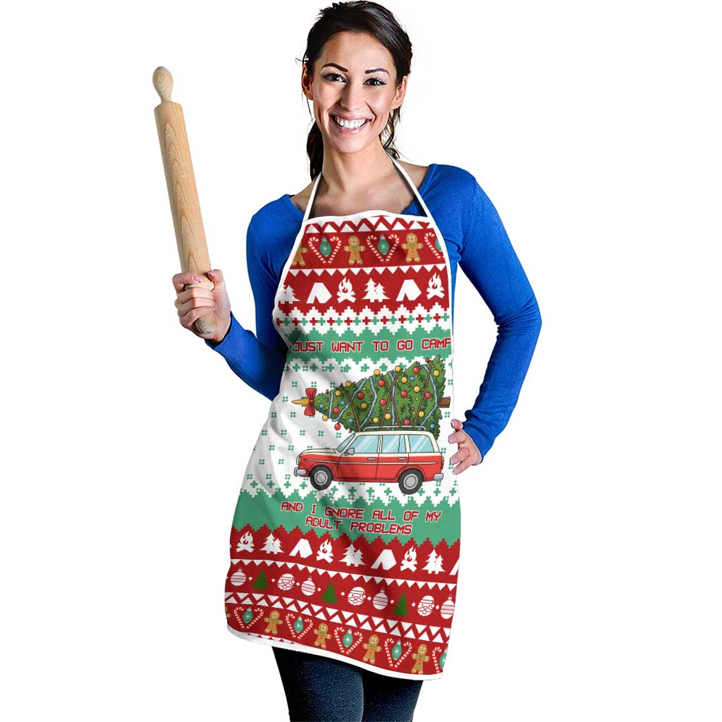 I Just Want To Camping Christmas Apron Xmas Holiday Patterns - Wonder Print Shop