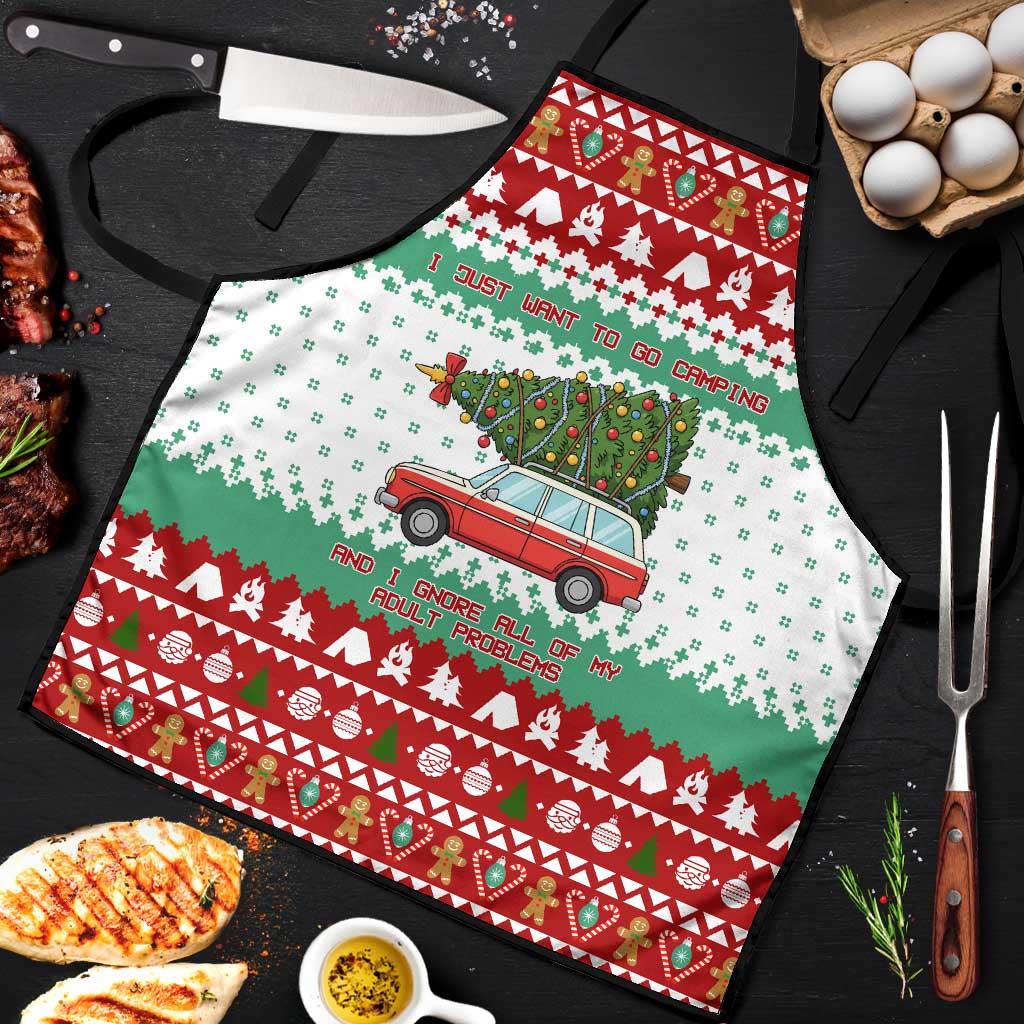 I Just Want To Camping Christmas Apron Xmas Holiday Patterns - Wonder Print Shop