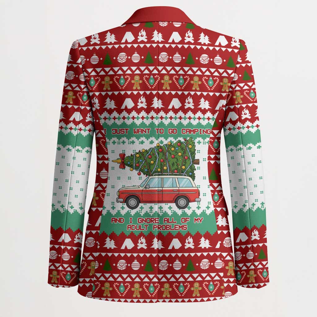 I Just Want To Camping Christmas Blazer Xmas Holiday Patterns - Wonder Print Shop