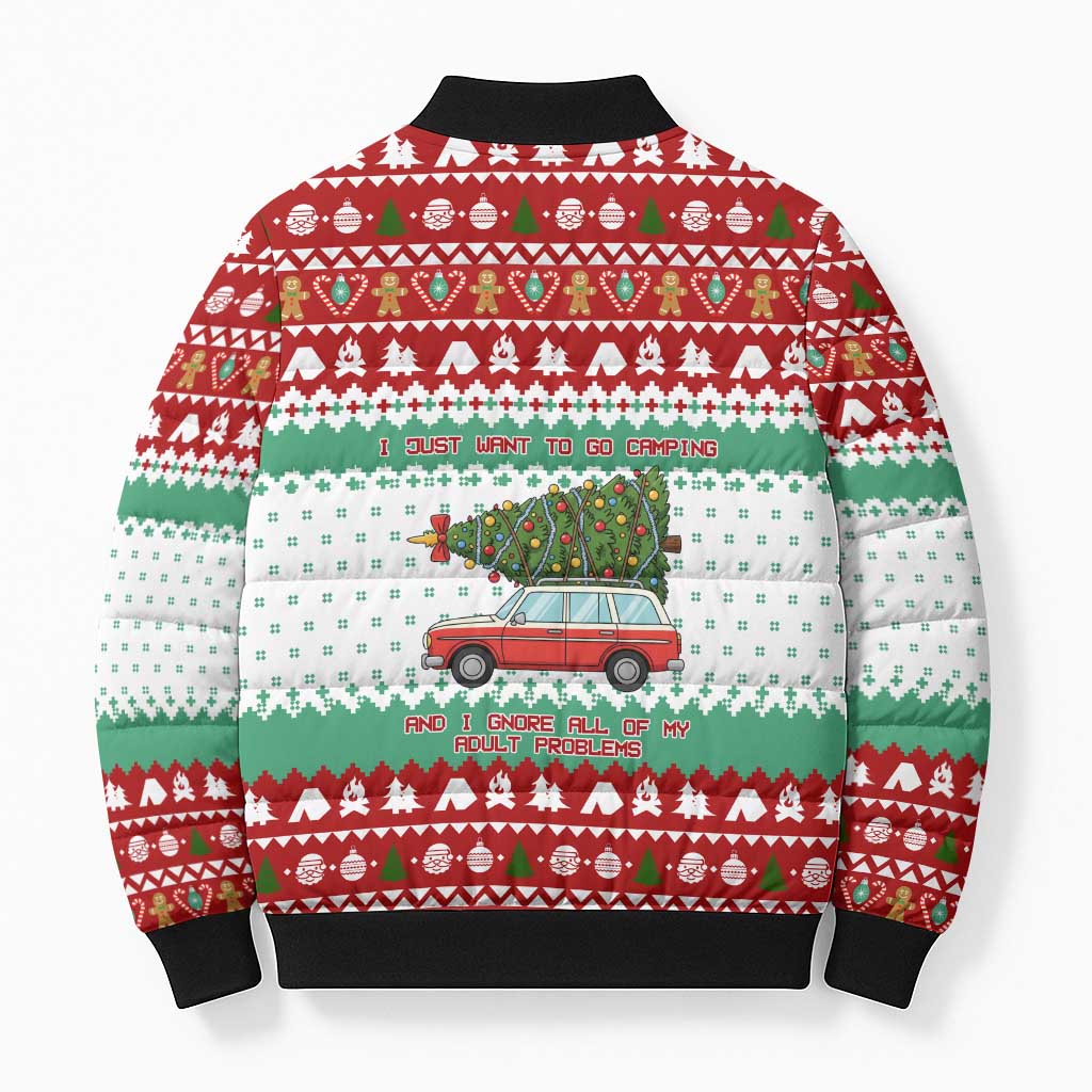 I Just Want To Camping Christmas Bomber Puffer Jacket Xmas Holiday Patterns - Wonder Print Shop