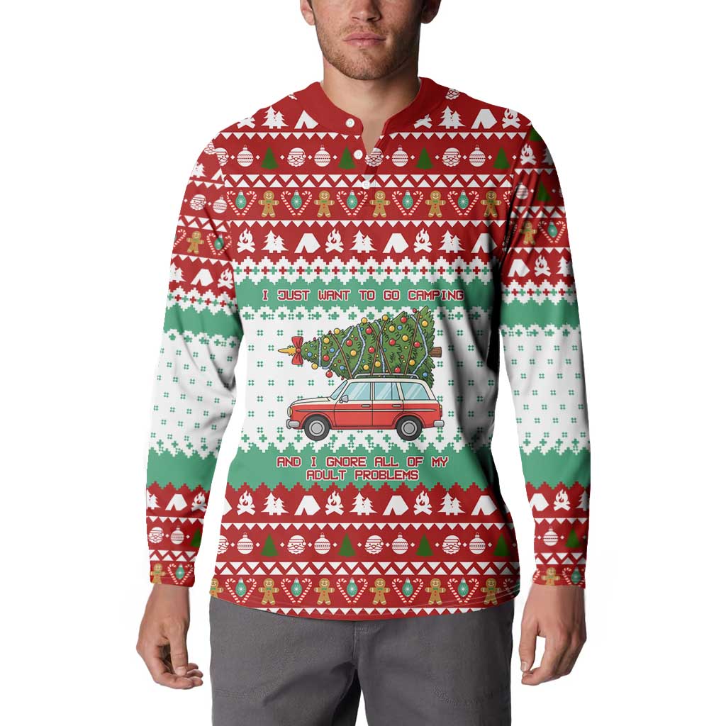 I Just Want To Camping Christmas Button Sweatshirt Xmas Holiday Patterns - Wonder Print Shop