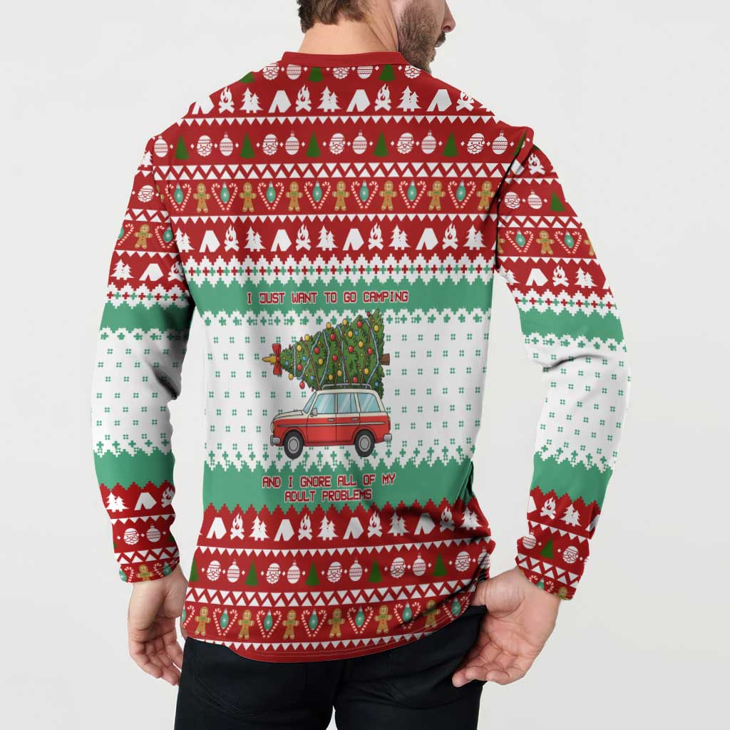 I Just Want To Camping Christmas Button Sweatshirt Xmas Holiday Patterns - Wonder Print Shop