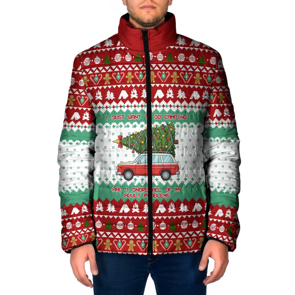 I Just Want To Camping Christmas Padded Jacket Xmas Holiday Patterns - Wonder Print Shop