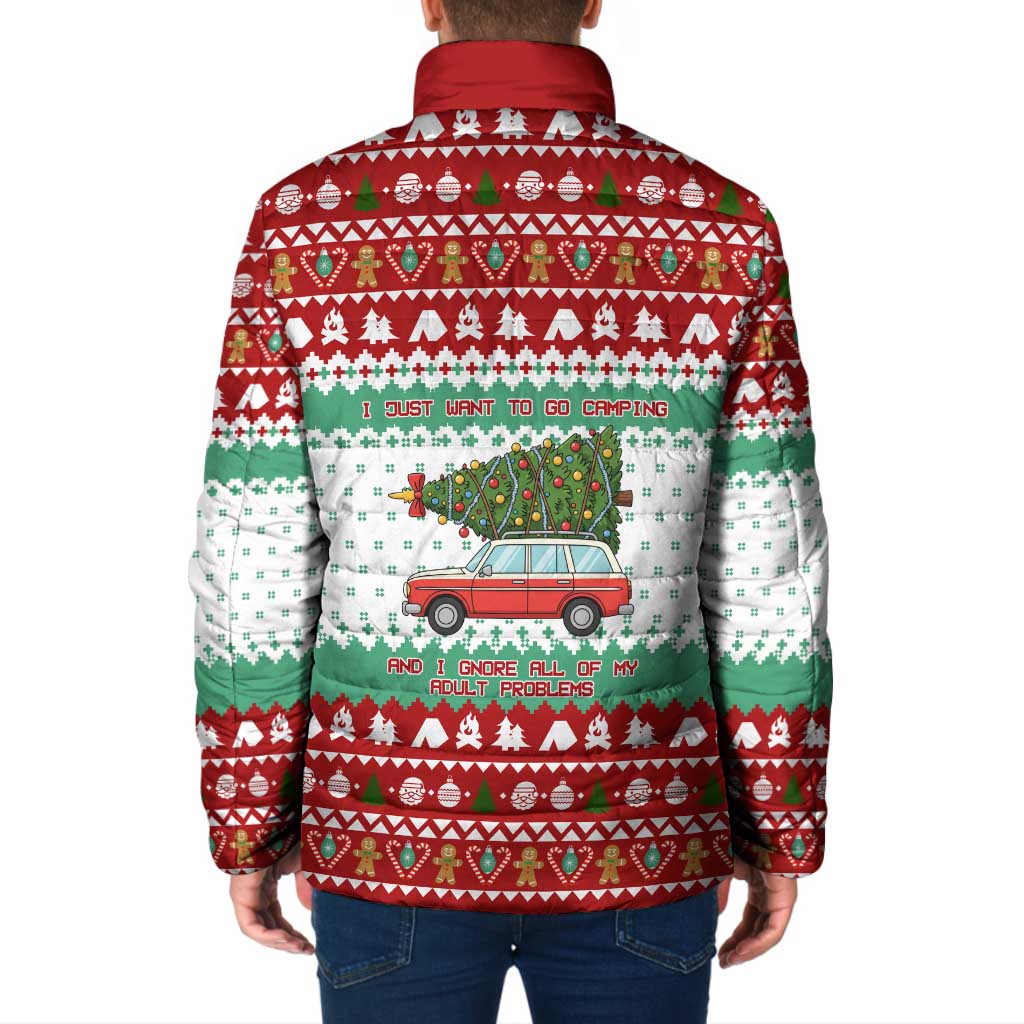 I Just Want To Camping Christmas Padded Jacket Xmas Holiday Patterns - Wonder Print Shop