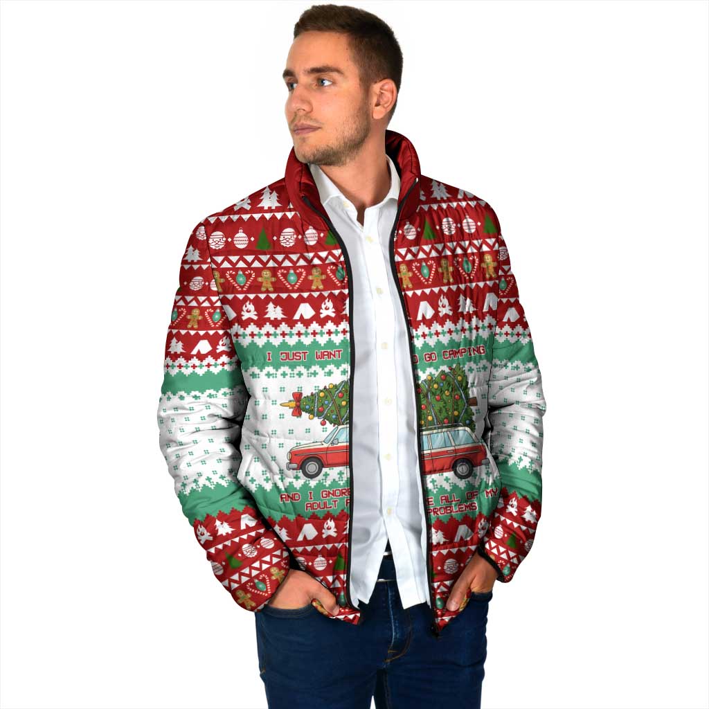 I Just Want To Camping Christmas Padded Jacket Xmas Holiday Patterns - Wonder Print Shop