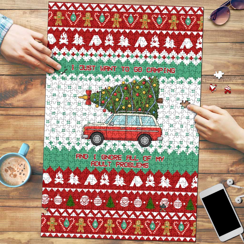 I Just Want To Camping Christmas Puzzle Xmas Holiday Patterns - Wonder Print Shop