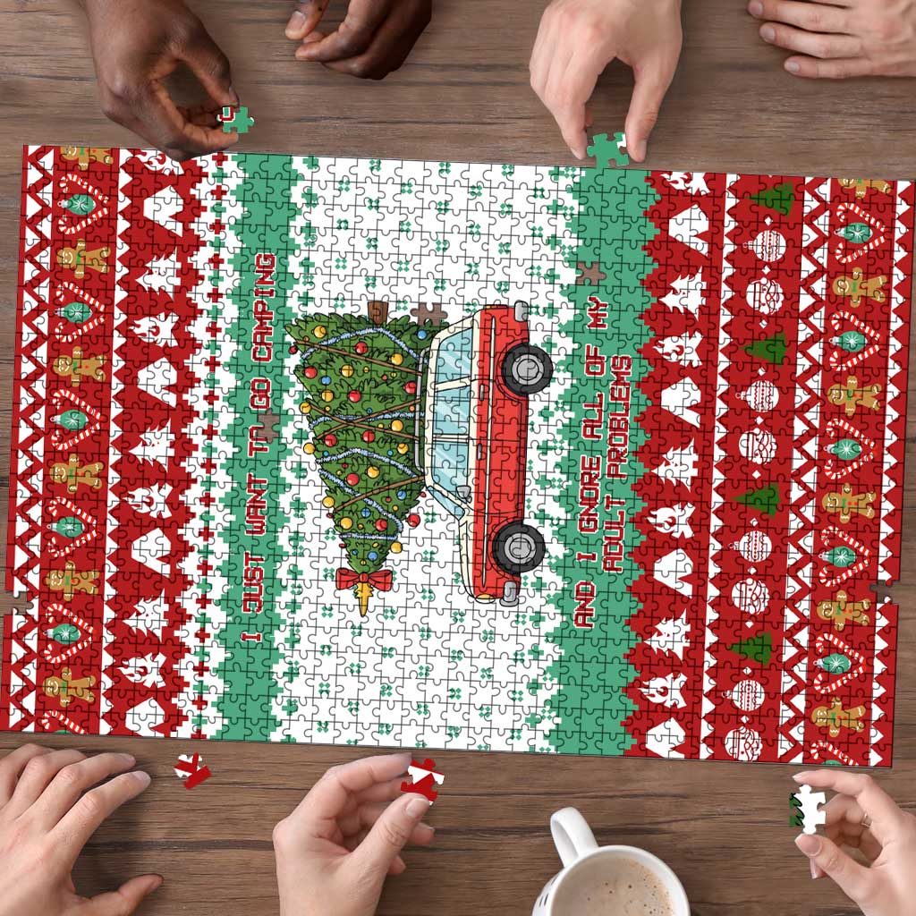 I Just Want To Camping Christmas Puzzle Xmas Holiday Patterns - Wonder Print Shop