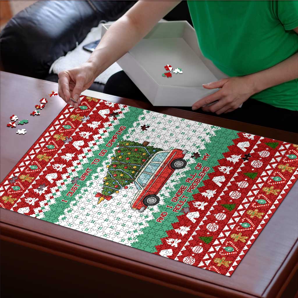 I Just Want To Camping Christmas Puzzle Xmas Holiday Patterns - Wonder Print Shop