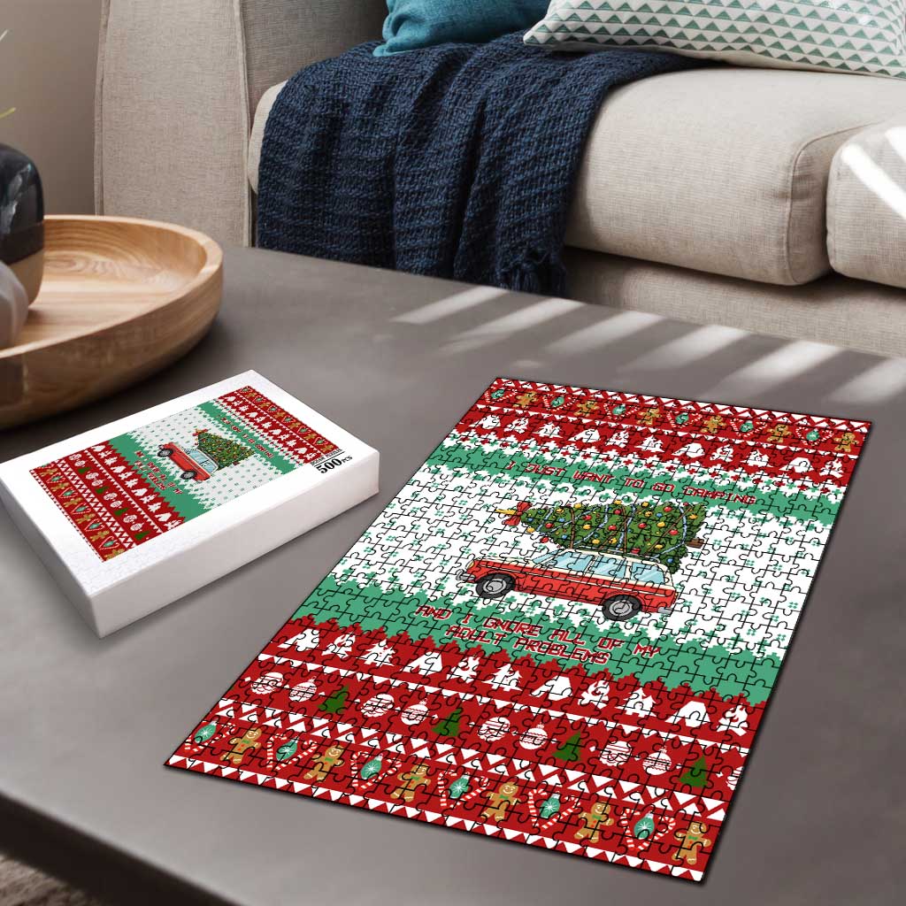 I Just Want To Camping Christmas Puzzle Xmas Holiday Patterns - Wonder Print Shop