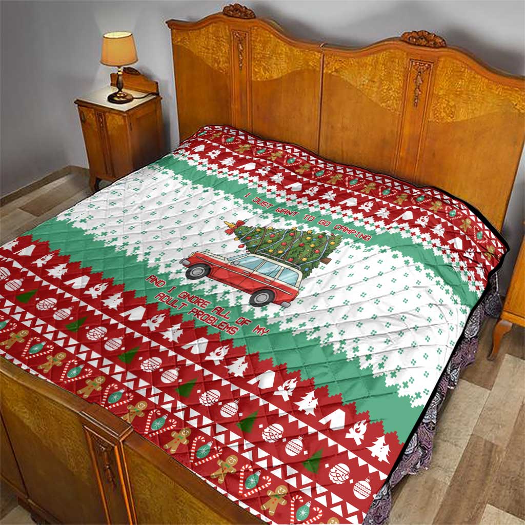 I Just Want To Camping Christmas Quilt Xmas Holiday Patterns - Wonder Print Shop