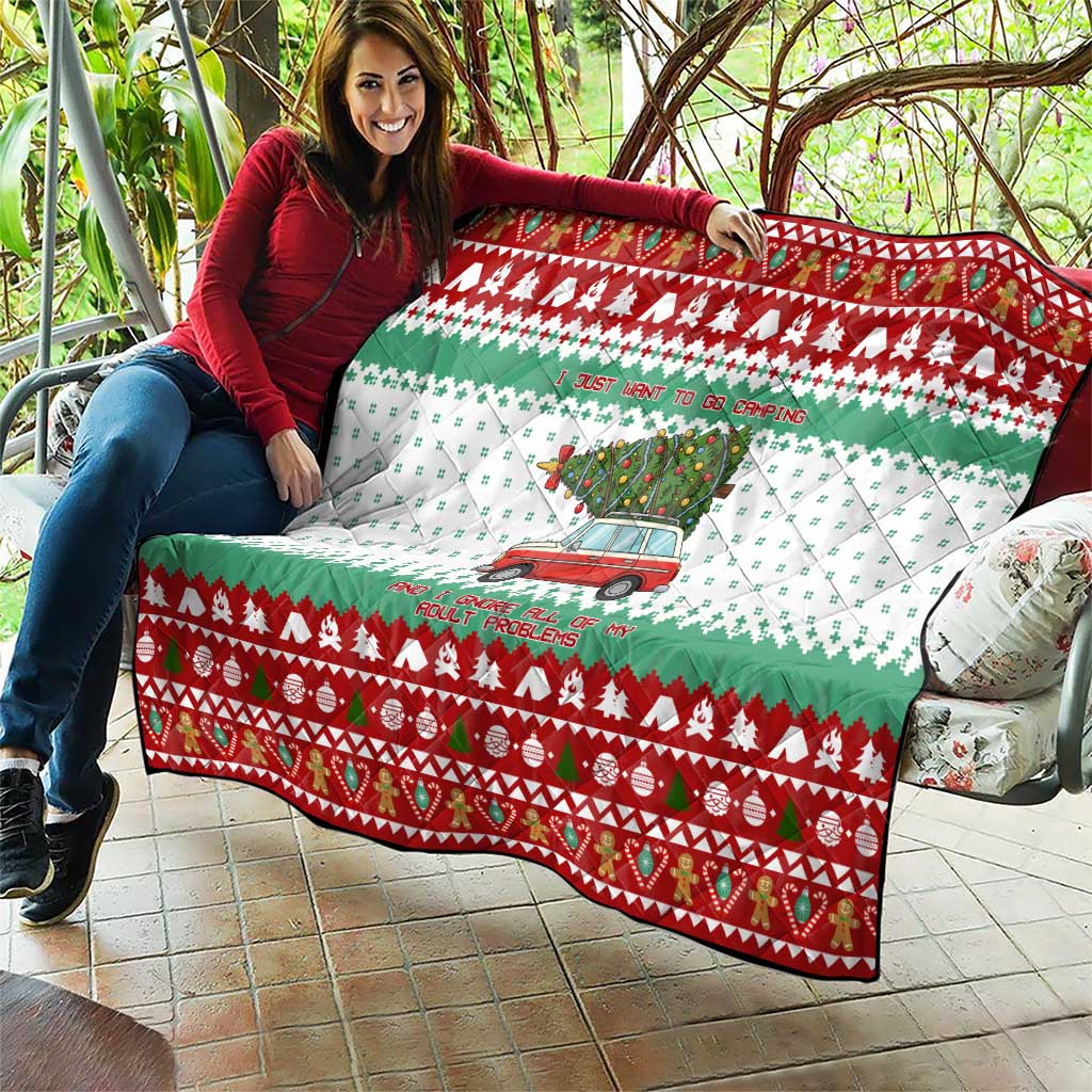 I Just Want To Camping Christmas Quilt Xmas Holiday Patterns - Wonder Print Shop
