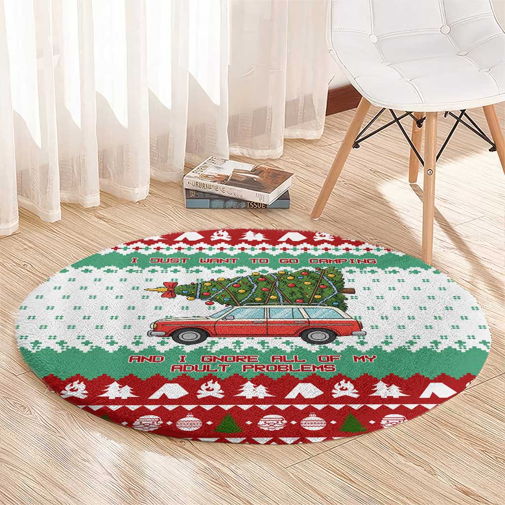 I Just Want To Camping Christmas Round Carpet Xmas Holiday Patterns - Wonder Print Shop